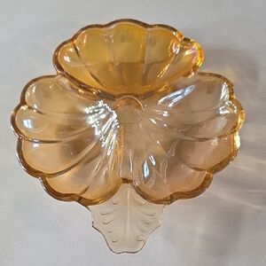 Vintage Jeannette Marigold Carnival Glass Clover-shaped Divided Dish
